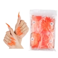 Bright orange stiletto fake nails set with model hand and bulk packaged sized pieces - 10 Neon Orange