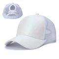 Sparkly white sequin baseball cap with ponytail hole and breathable mesh back for women - White