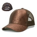Bronze glitter ponytail baseball cap with breathable mesh back and adjustable hole - Coffee