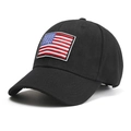 Black cotton baseball cap with American flag embroidery patch on pure white background - US Flag Black