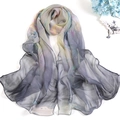 Elegant summer lotus print silk scarf for women featuring artistic ink floral pattern - Gray