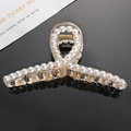 Pince à cheveux élégante en acrylique champagne avec perles blanches sur fond noir - 1# Pince à cheveux perle croisée transparente