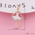 Golden ballet girl pendant with white enamel dress and sparkling crystals for DIY crafts - D478 Enamel Girl