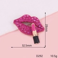Lipstick and lips brooch pin with pink rhinestones and alloy enamel 32.5mm x 28mm - D292 Lipstick Lips (Rose Red)