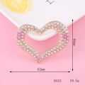 Detailed view of 46mm heart-shaped golden alloy brooch with pink and clear crystals - D443 Heart Rose Pink