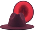 Two-tone wool fedora hat with a burgundy exterior and bright red wide brim underside - Wine Red (Red Lining)
