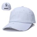 Casquette baseball blanche en coton pour queue de cheval avec bord usé et ouverture - Réglable / Blanc