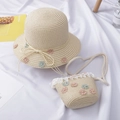 Ensemble chapeau de paille et sac en dentelle blanc crème avec fleurs de marguerite - 52-54cm (Env. 6 ans) / Bonnet Seul / Beige