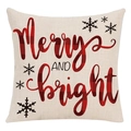 Beige linen Christmas pillowcase with Merry AND bright red plaid lettering and snowflakes - Style 5 / 45*45cm (No Core)