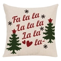 Linen Christmas pillow case with Fa-la-la text and green tree patterns for sofa - Style 6 / 45*45cm (No Core)