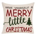 Beige linen Christmas pillowcase with red and green Merry Christmas text and tree - Style 25 / 45*45cm (No Core)