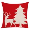 Red Christmas reindeer and pine tree silhouette print linen throw pillow cover - Style 20 / 45*45cm (No Core)