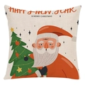 Linen Christmas pillow case featuring Santa Claus and Merry Christmas text - Style 23 / 45*45cm (No Core)