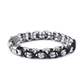 Bracelet tressé en cuir noir pour hommes avec anneaux métalliques argentés entrelacés - Style Épissé Noir Argent (KB93852-BD)