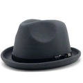Classic dark grey wool felt fedora hat featuring a black band and silver buckle detail - M (56-58cm) / Grey (Silver Embossed Buckle)