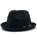 Classic black wool fedora hat with a leather strap and silver metal buckle detail - M (56-58cm) / Black (Silver Ornament Buckle)