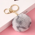 Faux rabbit fur ball keychain with leopard print in grey and gold lobster clasp - Elastic Band (No Hardware) / Leopard 24 Grey