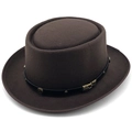 Cappello di feltro di lana marrone scuro con fascia in pelle e fibbia in metallo vintage - M (56-58cm) / caffè