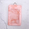 Pink marble pattern ID badge holder with transparent window and silver metal D-ring - Single Card Holder / Pink