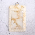 Vertical faux leather ID card holder with yellow marble pattern and transparent window - Single Card Holder / Apricot