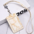Marble pattern PU leather ID card holder with retractable reel and matching lanyard - Retractable Lanyard Set / Apricot