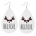 Boucles d'oreilles de Noël en similicuir en forme de larme avec motif de renne - Renne Blanc-BELIEVE