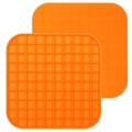 Orange silicone slow feeder lick mat for dogs with textured anti-slip square grid design - Orange Grid Texture Smooth Back