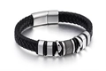Men's woven black leather bracelet with silver stainless steel magnetic clasp - Steel Color (Steel Color KB93996-K)