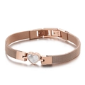 Bracciale a maglia oro rosa con pendente a cuore in conchiglia bianca in acciaio inox - Oro rosa
