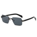 Frameless square sunglasses for men featuring dark grey lenses and black glossy temples - Black Frame Grey Lens