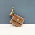 Mini plush coin purse keychain in brown faux fur with elegant gold tassel and lobster clasp - Khaki