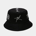 Streetwear black bucket hat with white graffiti print and cotton twill texture - M (56-58cm) / Graffiti Black