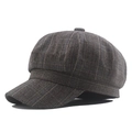 Classic grey-brown plaid newsboy cap for women with retro octagonal check pattern - 57-58cm / Light Gray