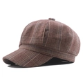 Vintage reddish-brown plaid newsboy cap with classic octagonal top and woven texture - 57-58cm / Red