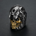 Gothic skull ring featuring gold inner detail and silver beast helmet in 316L steel - US 8 / Gold & Silver