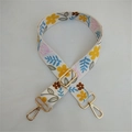 Adjustable floral pattern wide shoulder strap with premium golden metal buckles for handbags - No. 2 White Yellow Flower