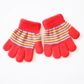 Red knit children's winter gloves with yellow and blue stripes and ribbed cuffs - M / Bright Red