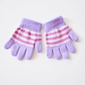 Toddler winter knitted five-finger gloves in purple with pink and white stripes - M / Light Purple