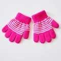 Pink and white striped knit winter gloves for toddlers with warm ribbed cuffs - M / Rose Red 1