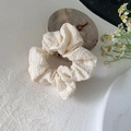 Creamy beige puff scrunchie in soft seersucker fabric with minimalist french style - Bubble Beige