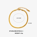Flat golden stainless steel snake chain anklet 22+5cm length with 3mm width specification - 22+5cm / Gold