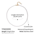 Stainless steel pearl necklace 42cm length with 0.3cm beads and waterproof gold clasp - White Rice Pearl Style (YYN025099)