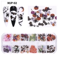 12-grid Halloween nail art wood pulp slices with pumpkins ghosts and bats patterns - 12 Grids Wood Pulp Decals 02-Halloween Series (MJP-02)