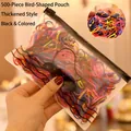 500pcs high elasticity black and colorful hair ties in a frosted zipper bag with bird motif - 500Pcs/Thickened / Black Multi-color