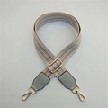 Adjustable woven purse strap with chevron embroidery and gold metal swivel hooks - Gray