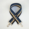 Detail of blue and beige striped canvas strap with adjustable gold metal hardware - Style 4 Dark Blue Stripe