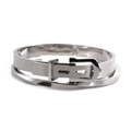 Polished silver stainless steel bangle featuring a twisted double-layer belt buckle design - 2-Piece Set Silver