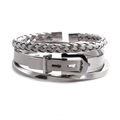 Three-piece set of silver stainless steel bracelets featuring twisted and buckled designs - 3-Piece Set Silver
