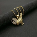 Hiphop vergulde roestvrijstalen halsketting met haan hanger en glanzende strass - Alleen gouden hanger