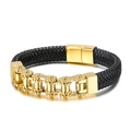 Mechanical gear braided leather bracelet with golden steel chain and magnetic clasp - Gold (KB138032-KFC)